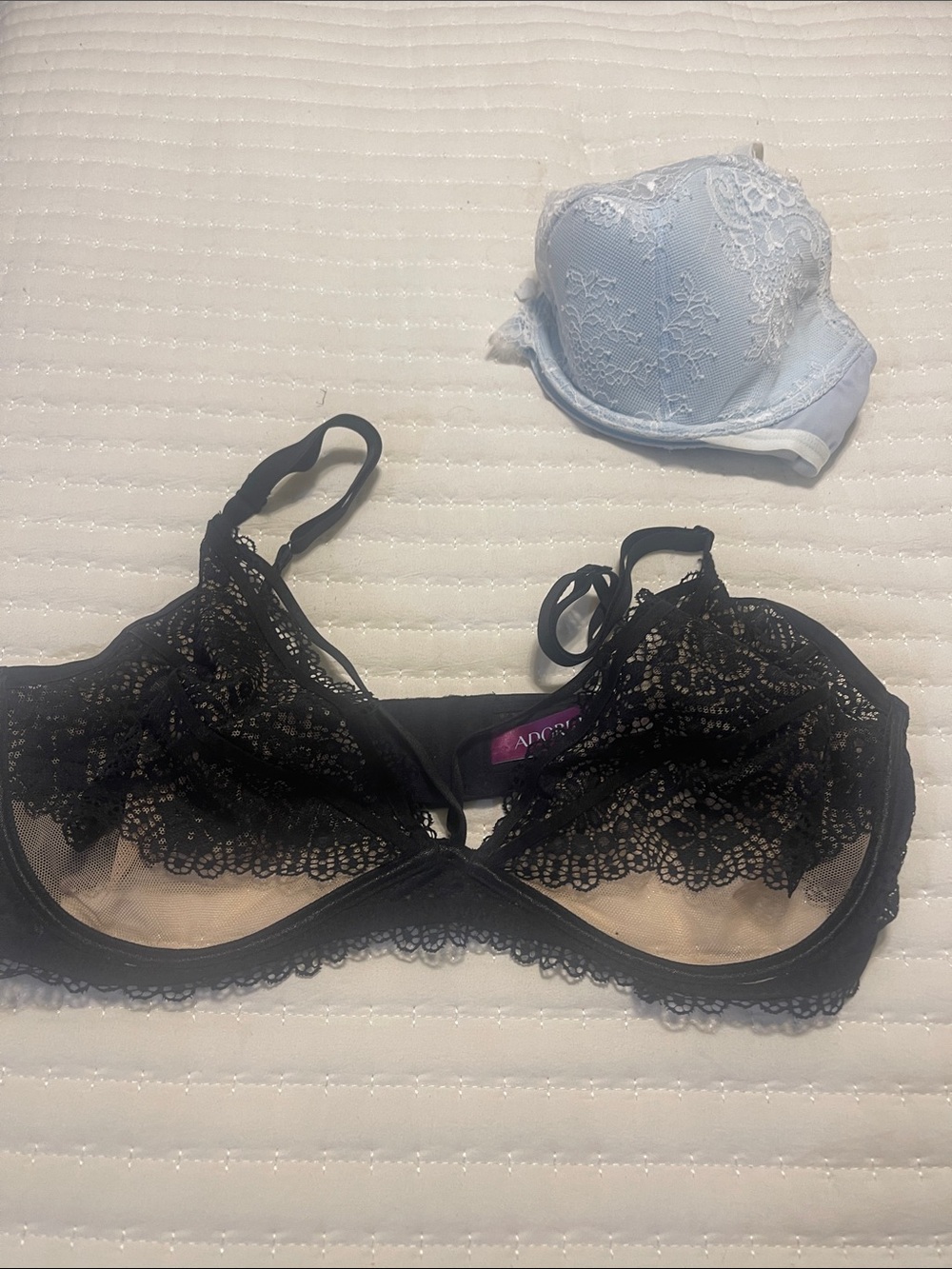 Adore Me Black Lace Demi Bra with Light Blue Lace Strapless Bra